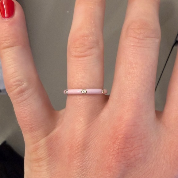 EF Collection: 3 DIAMOND & BLUSH ENAMEL RING - Picture 5 of 6